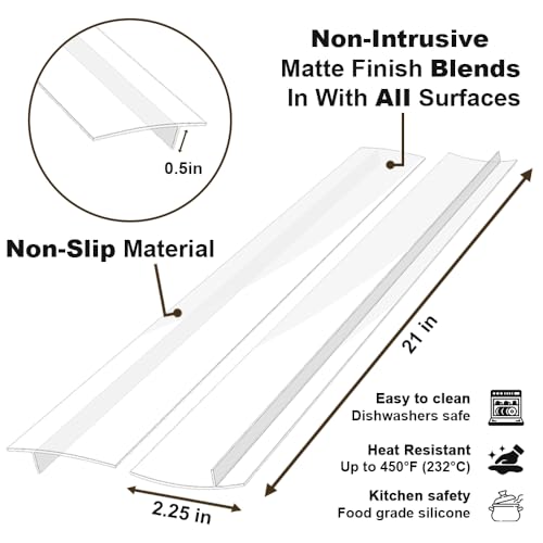 Image of Silicone Kitchen Stove Counter Gap Covers - 21 Inch Gap Filler 2 Pack Clear