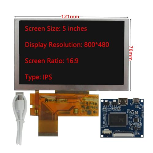 Image of 5 Inch 800x480 IPS Portable DIY LCD Display Screen with Mini-HDMI Controller Board - Compatible with PC, Raspberry /Orange Pi, Gaming Consoles, Digital Microscopes & More (Secondary Monitor Kit)
