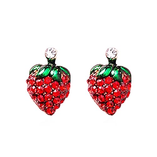 Strawberry Cubic Zirconia Statement Earring for Women Teen Girls S925 Sterling Silver Post Cute Fruit Cartilage Stud Earrings Lovely Gift Hypoallergenic Jewelry for Girlfriend Sister