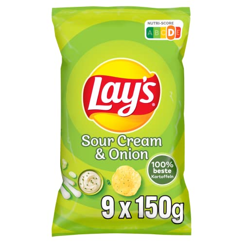 Lay's Sour Cream & Onion – Knusprig gewürzte Kartoffelchips für eine gelungene Party (9 x 150 g)