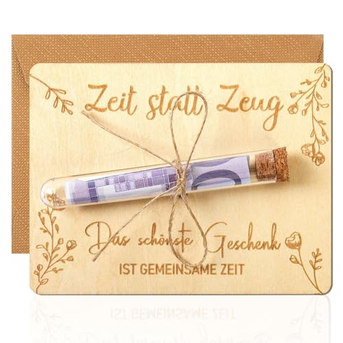 Zeit statt Zeug Geldgeschenk Verpackung Zeit Statt Zeug Gutschein Geschenk Lustige Holz Geldgeschenk mit Reagenzgläser Geld geschenk für Geburtstag Hochzeit Weihnachten Jugendweihe 13x10 cm
