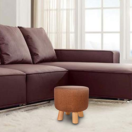 Banquinho de apoio de pé Otomano acolchoado em tecido redondo (marrom)