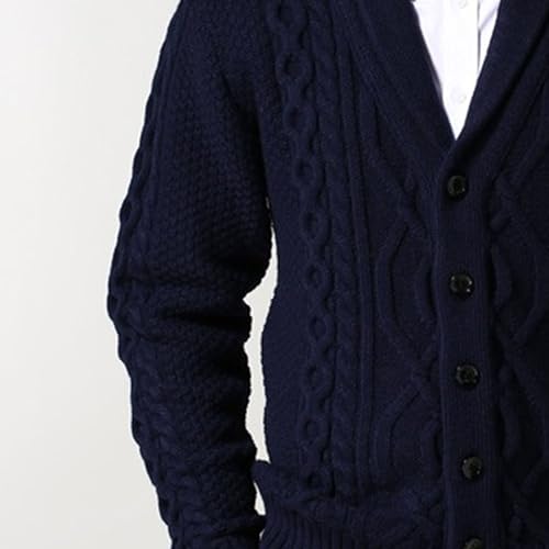 Mens Cable Knit Cardigan Sweater Shawl Collar Button Down Sweaters Long Sleeve Chunky Winter Casual Cardigans4