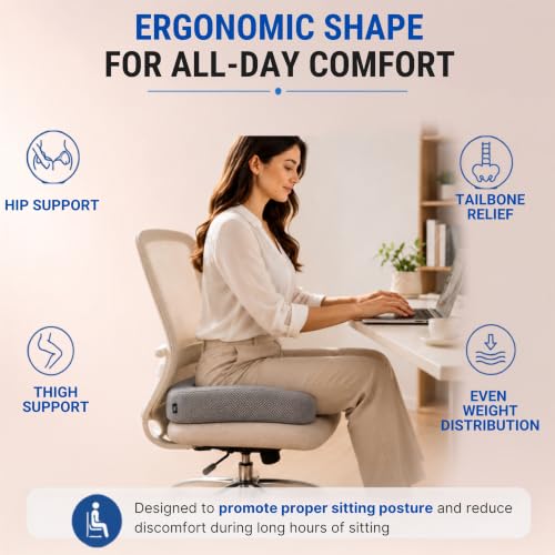 Image of Wonder Care Orthopedic Coccyx Cusion | High Density Memory Foam for Back Pain, Sciatica, Tailbone Relief | 2 Years Warranty (Velvet Cover, 120Kg)