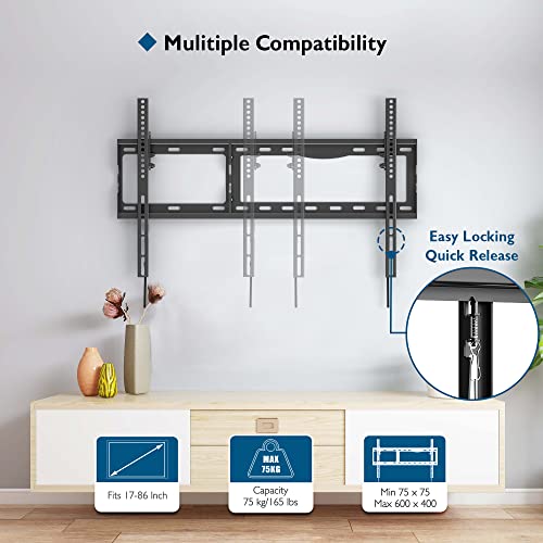 Bontec Tilting Tv Wall Mount For Most 17-86 Inch Led Oled Lcd Flat Curved Screen Tvs, Tv Wall Bracket Holds Up To 165Lbs, Max Vesa 600 X400Mm #TOP1