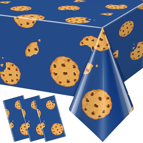 KEASKELL 3Pcs Cookie Monster Birthday Party Tablecloth Decorations,Blue Plastic Table Cover Disposable Rectangle Table Cloth for Baby Shower Kids Boy Birthday Party Supplies,54x108 Inch