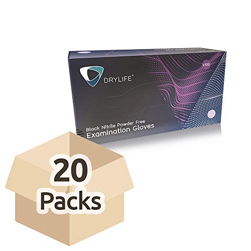 Drylife Black Nitrile Powder Free Examination Gloves - Large (20 Boxes of 100)