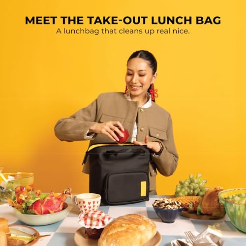 Image of MOKOBARA The Take-Out Lunch Bag - Tan Spill-Proof Large & Roomy for Daily Use, Office Carry, Travel, Easy Access & Easy to Clean (Money Moves), Black