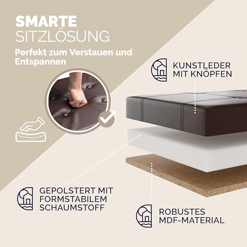 Casaria Sitztruhe mit Stauraum 115 x 40 x 40cm Faltbar 130 L Gepolstert Deckel Kunstleder Wohnzimmer Schlafzimmer Sitzhocker Sitzbank Aufbewahrungsbox Braun - 8