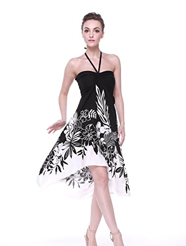 Image of Women's Hawaiian Luau Halter Dress in Signature Prints | Sleeveless halter dress, high-low hem; Hawaiian floral print; soft rayon, machine washable; luau, beach, cruise, party