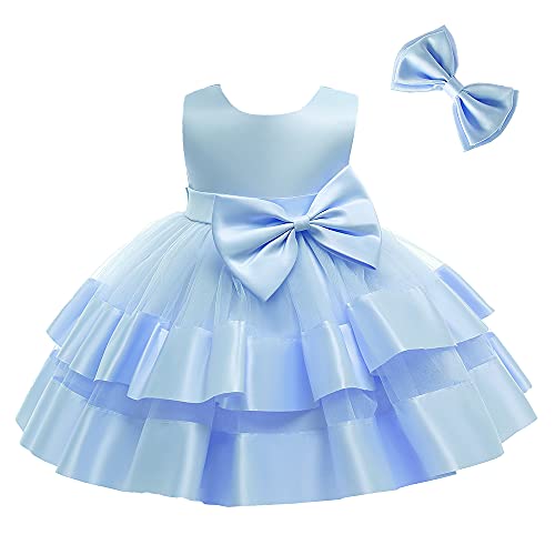 Nssmwttc Baby Girl Easter Backless Dresses Bowknot Toddler Ball Gown Ruffles Christmas Formal Dress Tutu Frocks (Blue,80) #TOP3