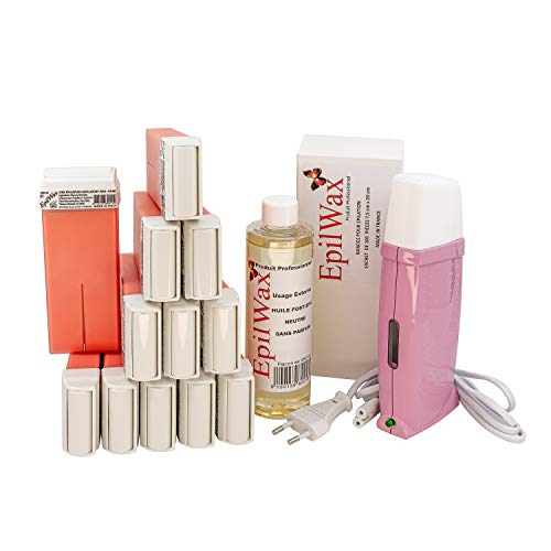 EpilWax Royal Kit Depilatorio Completo con: Calentador de Cera Profesional-12 Roll-On de Cera 100 ml Rose -100 Tiras Depilatorias-250 ml de Aceite para después depilación (Royal Rose Series 12)