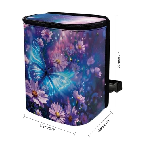 Image of Talayituse Butterfly Daisy Floral Print Car Trash Can with Lid, Leak Proof Auto Trash Bag Hanging Vehicle Garbage Can Multipurpose Storage Container for Back Seat Road Trip