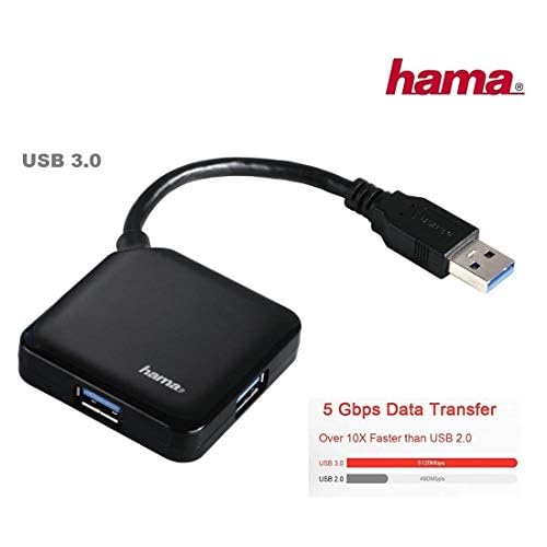 Hama 4-Port USB-3.0 Hub (kompatibel auch mit Windows 10) schwarz