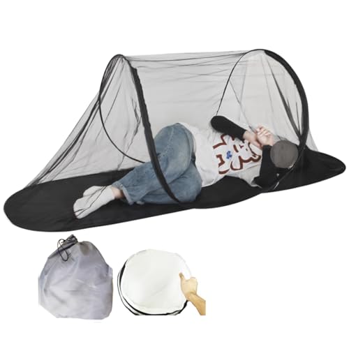 NGELOM メッシュテント カヤテント ポップアップ ワンタッチ 自立式 ソロ 持ち運び 軽量 遮光 通気性 夏 防災 避難 災害用 アウトドア キャンプ コット 野外 虫よけ 収納袋付き 1人用 折りたたみ 簡単設営