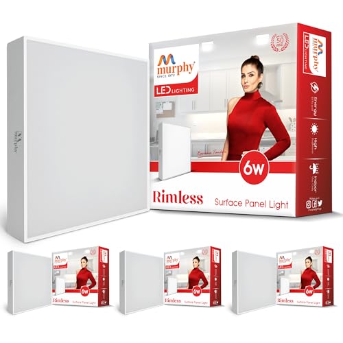 Image of Murphy 6-Watt Borderless Square LED Surface Mount Panel Light (Cool White, Pack of 4), No False Ceiling Required
