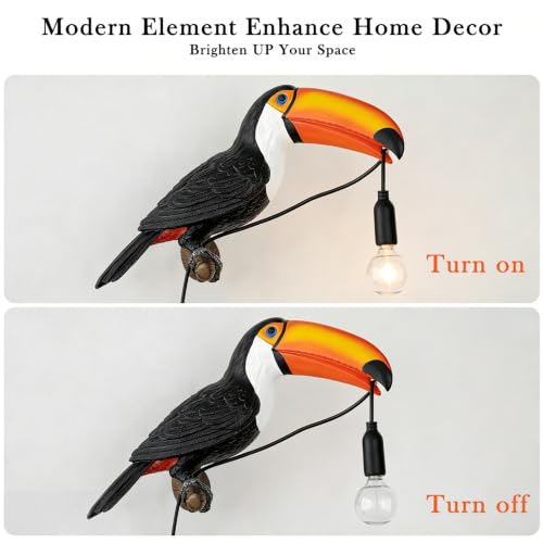 Image of NorDiem Left Toucan Plug-in Wall Sconce,Resin Bird E12 Bulb,Boho Decor