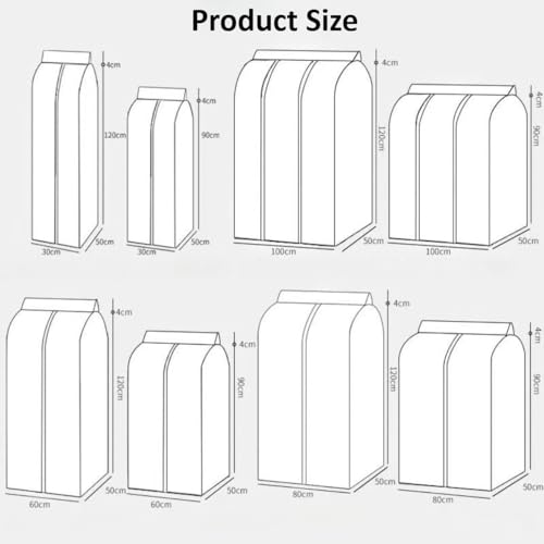 PEVA Waterproof Garment Bags - Thick Dustproof Covers for Suits, Dresses, Coats | Hanging Storage for Wardrobe & Closet (L60*W50*H120cm)2