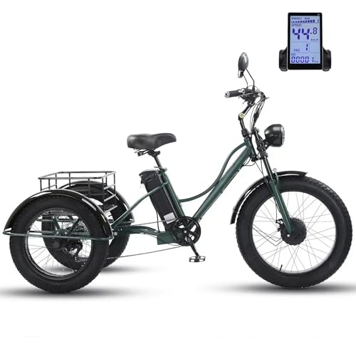 WuXQuuzlh Triciclo Eléctrico para Adultos 24 Pulgadas, Equipado con Un NeumáTico Trasero De Nieve De 20 Pulgadas, Pantalla LCD Digital, Capacidad de Carga máxima 200kg para Ideal para Uso Familiar C