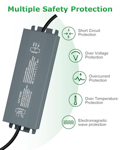 Image of 100W 110-240V to 12V 8.3A LED Driver - Extra Long 10.8FT 110V to 12V Converter with Plug - Constant Voltage Output - Waterproof for LED Light String