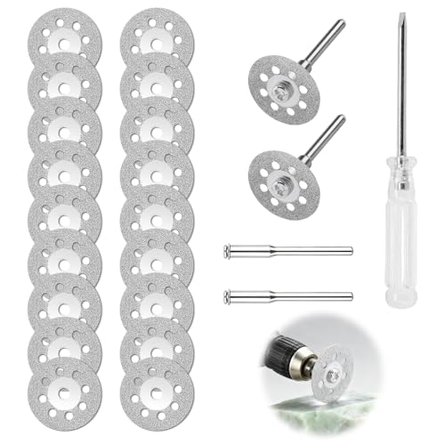 Ryetvok 20 Pcs 545 Diamond Cutting Wheels Kit 22mm Rotary Tool Cutting Discs with 4 Mandrels 3mm and Screwdriver Professional Rotary Tool Accessories for Tile Rock Cutting