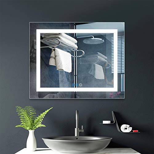 Bathroom Mirror LED Vanity Anti-Fog Wall Mounted Makeup Mirror with Light Dimmable Mirror Three Touch Button 40 x 24 inch