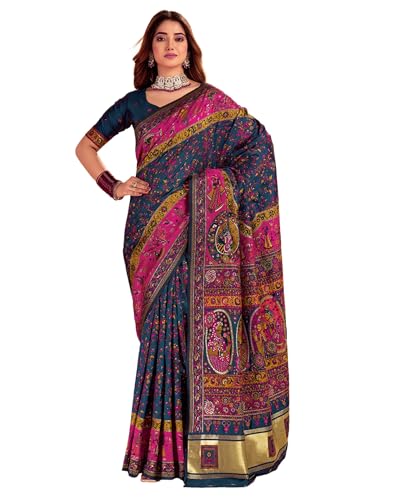 Image of SIRIL Women's Silk Kashmiri Minakari Jacquard Saree With Unstitched Blouse Piece