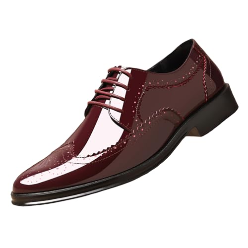 Image of Men's Patent Leather Wingtip Carving Brogue Dress Shoes Fashion Classic Cap Toe Lace Up Low Top Oxfords Shoes Casual Business Formal Derby Shoes