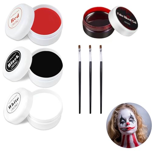 KEELYY Halloween Make Up Set Halloween Schminke Kunstblut + 3 Farben Schwarz Rot Weiß Face Paint mit 3 Pinsel für Halloween Party Zombie Vampire Cospaly