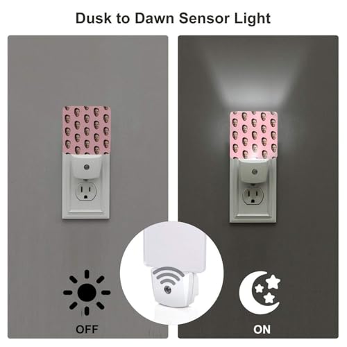 Image of DIY Funny Photo Custom LED Plug-in Night Light Set of 2, Personalized Face Pictures Auto Sensor Dusk to Dawn Nightlights 2 Pack