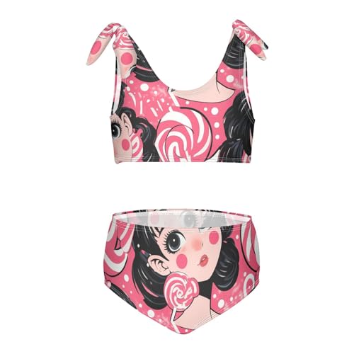 KLL Lollipop Girl Girls Two Piece Bikini Sets Scoop Neck Beach Bathing Suit Bathing Suit