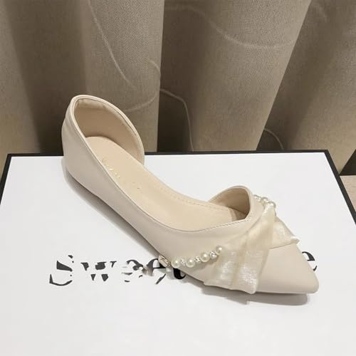 Women's Pointed Toe Ballet Flats with Pearl Chain Comfortable Soft-Soled Flat Mary Shoes Casual Dress Flats3