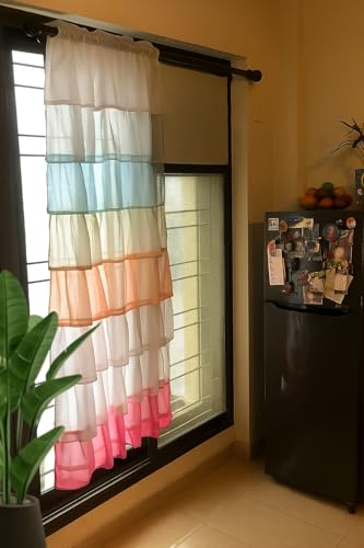 Image of NYSARG Decor Hub Ruffle Cotton Curtain for Window | Boho Style | Light Filtering Single Frill Curtain for Living Room, Bedroom, Kids Room & Kitchen (5 feet, 60 * 42inch) (Yellow)