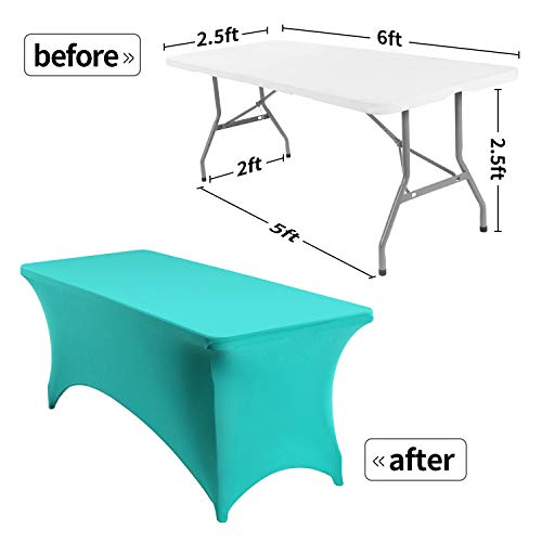 Image of Peomeise 6FT Spandex Table Cover Rectangular Stretch Spandex Tablecloth (Turquoise,6FT)
