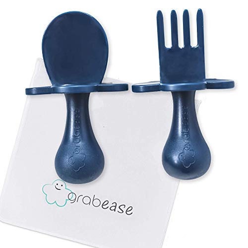 GRABEASE First Self Feed Baby Utensils with a Togo Pouch - Anti-Choke, BPA-Free