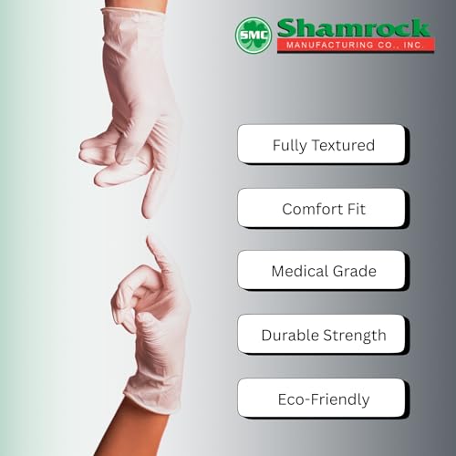 Shamrock 10111 Latex Exam Gloves, Small, 5 Mil, Powder-Free, Full Textured, Disposable, Medical & Food Safe