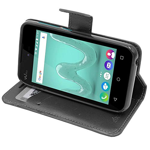 ebestStar - Coque Compatible avec Wiko Sunny 2 Etui PU Cuir Housse Portefeuille Porte-Cartes Support Stand, Noir [Appareil: 126.6 x 66.3 x 11.4mm, 4.0'']