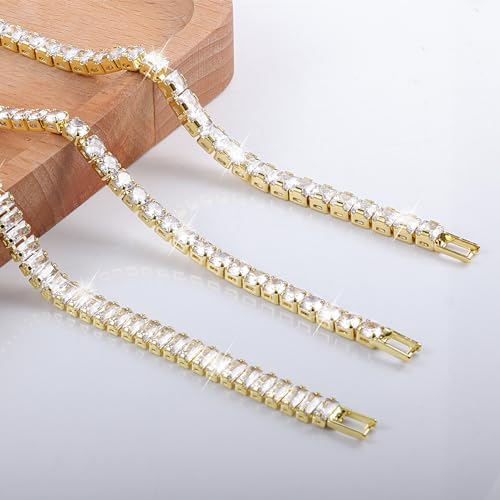 Diamond Tennis Bracelets for Women 3 PCS 4MM 5MM Mixed Adjustable Cubic Zirconia Classic Bracelet Set Fashion Jewelry Gifts (6.9")2