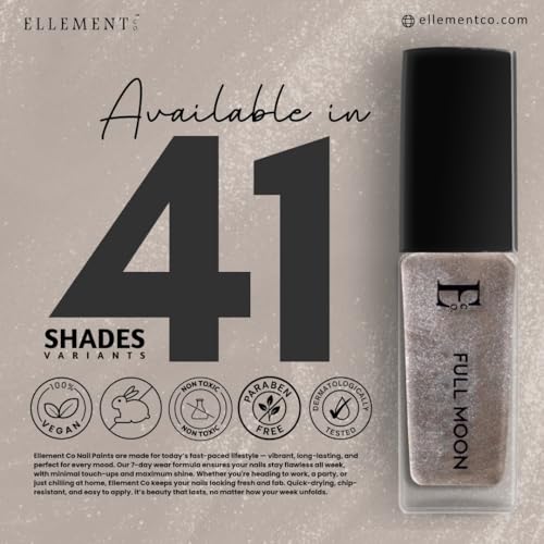 Image of Ellement Co Full Moon Nail Polish 10 ML | Metallic Grey Nail Colour | High Gloss Salon Finish | Quick Dry Smooth Application | Long Lasting Chip Resistant Wear up to 7 Days | Perfect for Office, Party, Festive & Minimal Styling