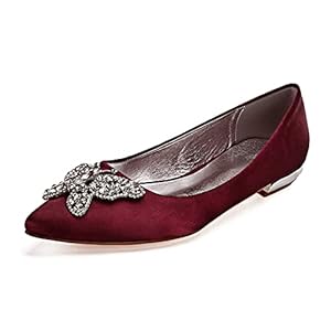 Balletsandalen voor Dames Puntschoen Pumps Pumps Dames Satijnen Strass Gesloten teen Jurk Sandalen,Wine red,38 EU