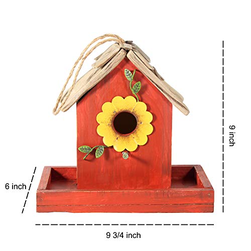 Tenforie Bird Feeder House for Outside Hanging, Wooden Birdhouse Bluebird House Feeder Handcrafted Hut - Thumbnail 6