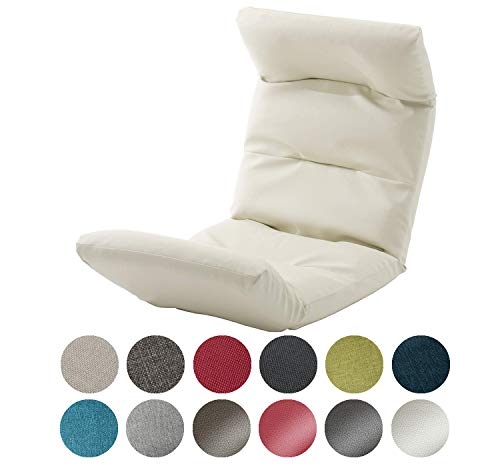 セルタン 座椅子 高反発 和楽の雲 上タイプ PVC レザー ホワイト 頭部脚部リクライニング 日本製 A193上R-598WH