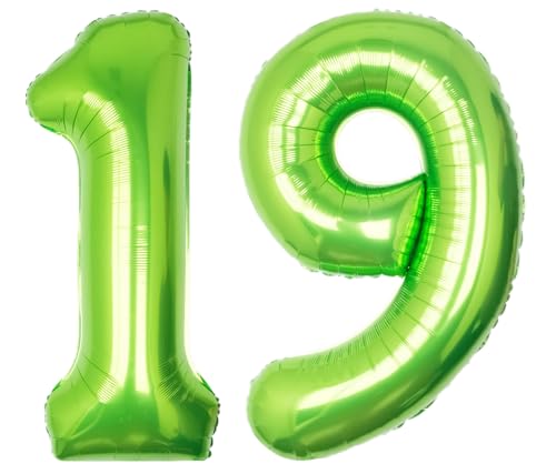 Image of 40 Inch Green Number 19 Balloon Lime Big Large Helium Number 0-9 | Giant Digital 19th Foil Mylar Party Balloon for Birthday Party Anniversary Graduation Decorations