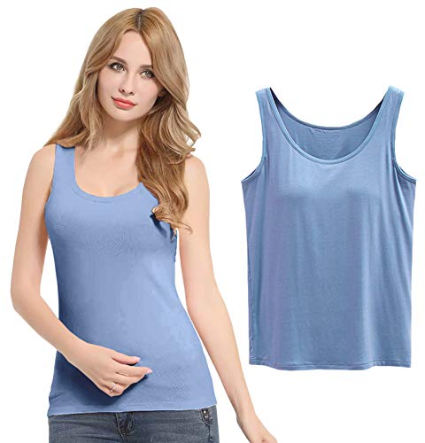 FEOYA Camiseta interior para mujer, paquete de 3 unidades, sujetador básico, push up, yoga, cuello en U, sujetador integrado, sin aros, acolchada, camiseta de tirantes para mujer, Pack de 1 Azul, 3XL