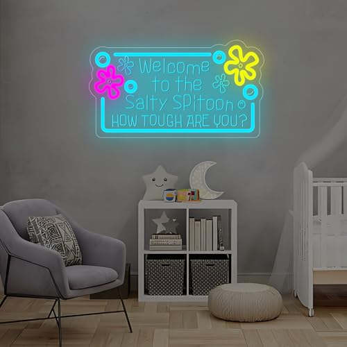 Image of Welcome to The Salty Spittoon Neon Sign for Wall Decor Ocean Neon Sign Dimmable USB Ocean Night Light for Game Room Bedroom Birthday Wedding Party Gifts