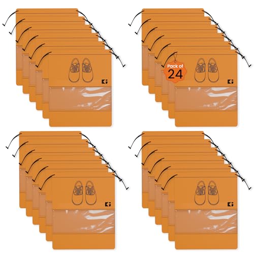 Image of Kuber Industries Pack of 24 - Shoe Bag for Travel | Shoe Cover for Storage | Shoe Pouches for Travelling | Travel Accessories Shoe Organizer | Shoe Storage Bag for Men | Orange