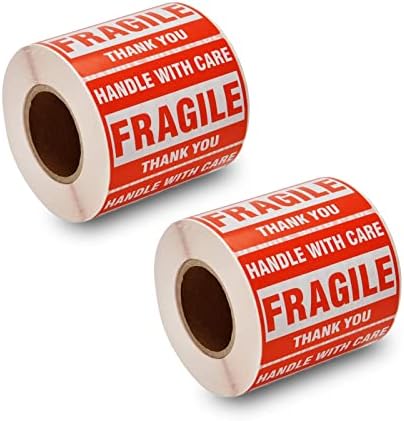 SJPACK 1000 Fragile Stickers 2 Rolls 2'' x 3'' Fragile - Handle with Care - Thank You Shipping Labels Stickers (500 Labels/Roll)