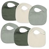 Trois Kilos Sept – Lot de 6 Bavoirs Bébé Naissance Nid d’Abeille, Vert et Crème, Fermeture Pression, Doux et Absorbants, Dès la Naissance - 18x21cm
