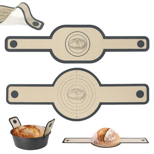 Minfuerang 2-Piece Bread Baking Mat Set, Reusable Sourdough Sling, Silicone Bread Sling for Dutch Oven, for Cakes, Biscuits, Pizza (Beige)