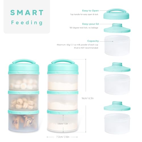 Image of Termichy Stackable Formula Dispenser Portable Milk Powder Container, 2 Pack, Mint